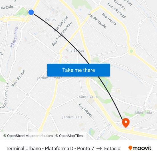 Terminal Urbano - Plataforma D - Ponto 7 to Estácio map