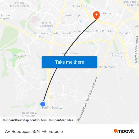 Av. Rebouças, S/N to Estácio map