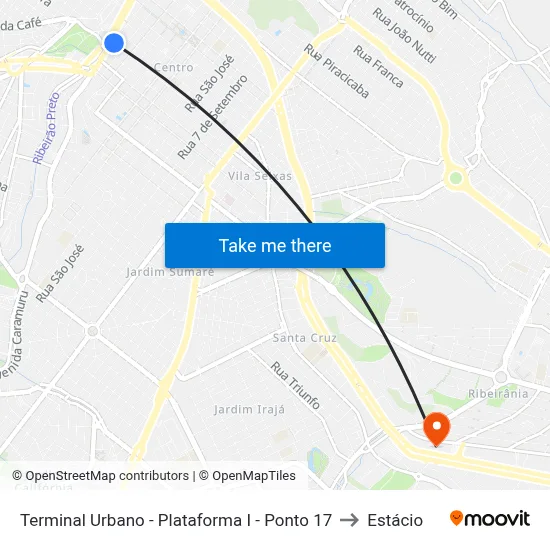 Terminal Urbano - Plataforma I - Ponto 17 to Estácio map
