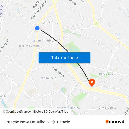 Estação Nove De Julho 3 to Estácio map