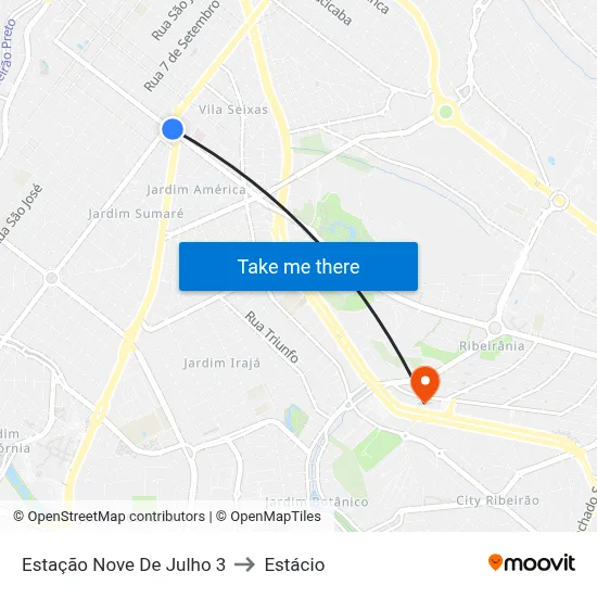 Estação Nove De Julho 3 to Estácio map