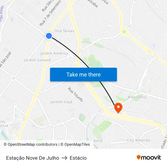 Estação Nove De Julho to Estácio map