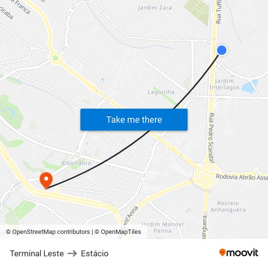 Terminal Leste to Estácio map