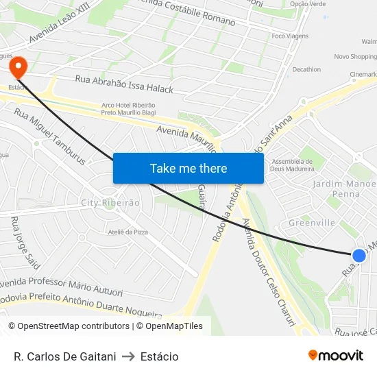 R. Carlos De Gaitani to Estácio map
