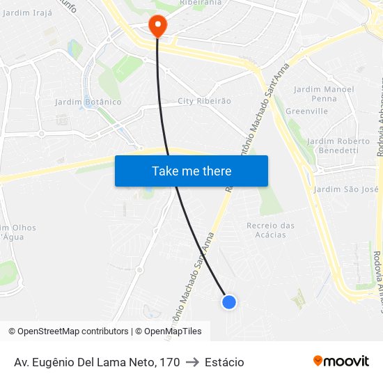 Av. Eugênio Del Lama Neto, 170 to Estácio map