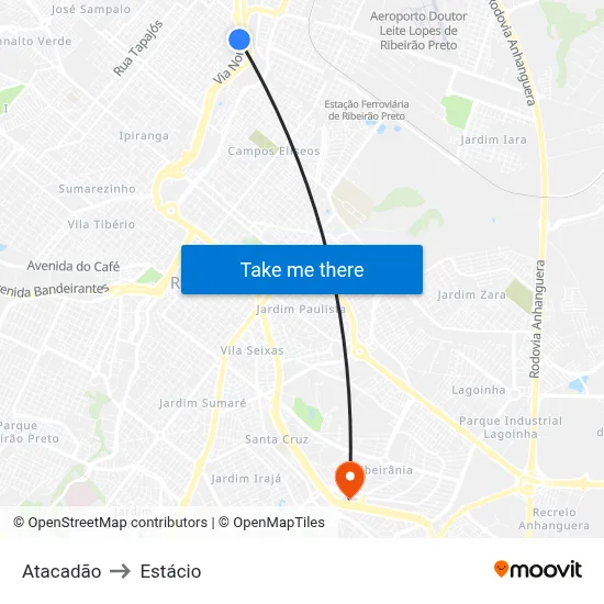 Atacadão to Estácio map