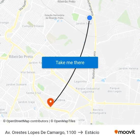 Av. Orestes Lopes De Camargo, 1100 to Estácio map