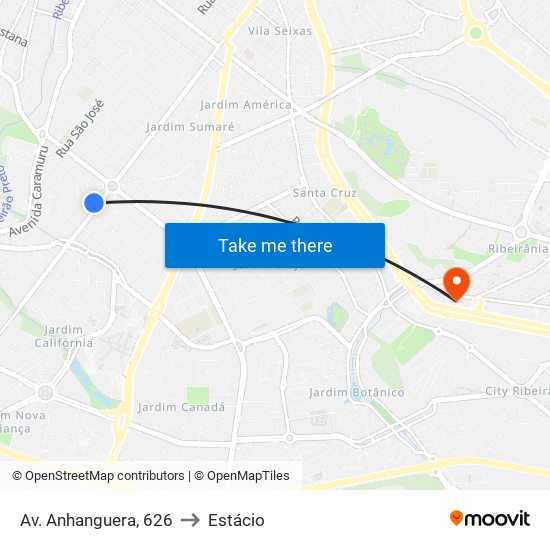 Av. Anhanguera, 626 to Estácio map