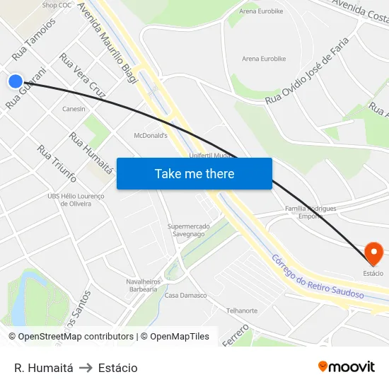 R. Humaitá to Estácio map