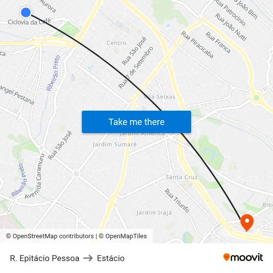 R. Epitácio Pessoa to Estácio map