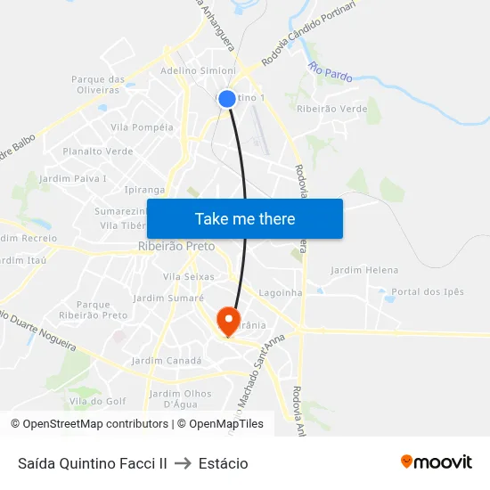 Saída Quintino Facci II to Estácio map