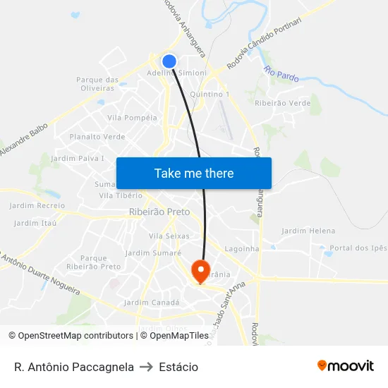 R. Antônio Paccagnela to Estácio map