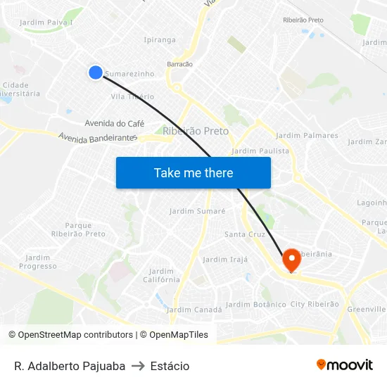 R. Adalberto Pajuaba to Estácio map
