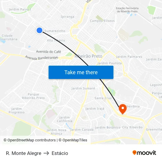 R. Monte Alegre to Estácio map