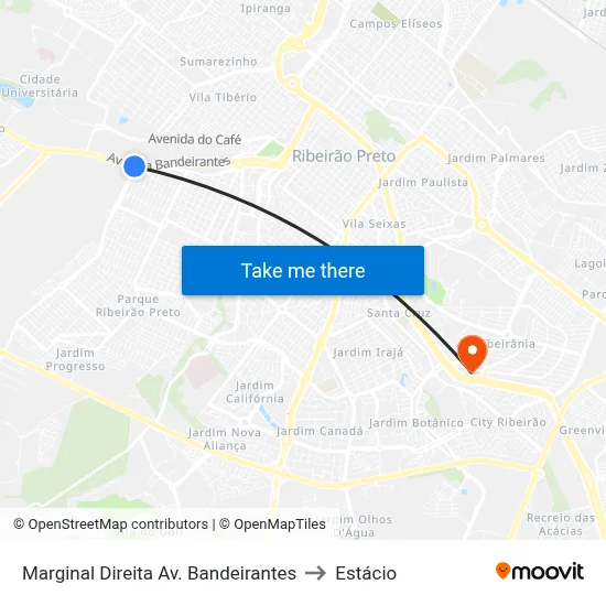 Marginal Direita Av. Bandeirantes to Estácio map