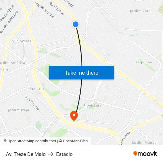 Av. Treze De Maio to Estácio map