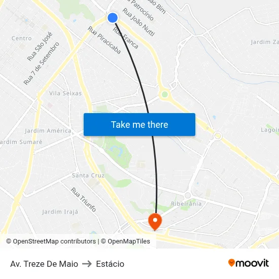 Av. Treze De Maio to Estácio map