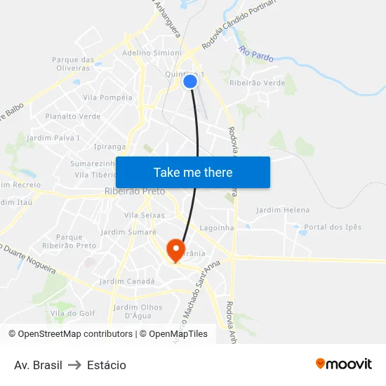 Av. Brasil to Estácio map