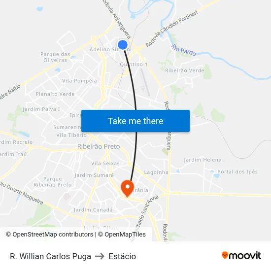 R. Willian Carlos Puga to Estácio map