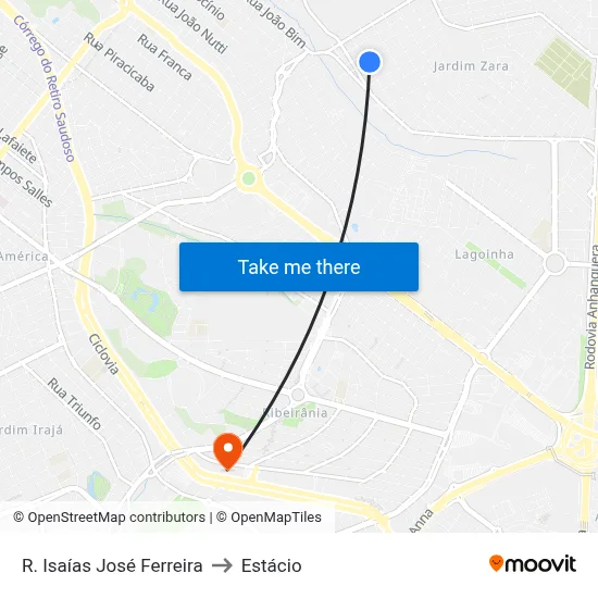 R. Isaías José Ferreira to Estácio map