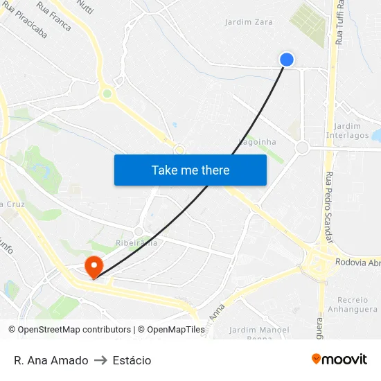 R. Ana Amado to Estácio map