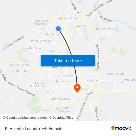 R. Vicente Leandro to Estácio map