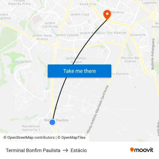 Terminal Bonfim Paulista to Estácio map