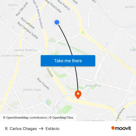 R. Carlos Chagas to Estácio map