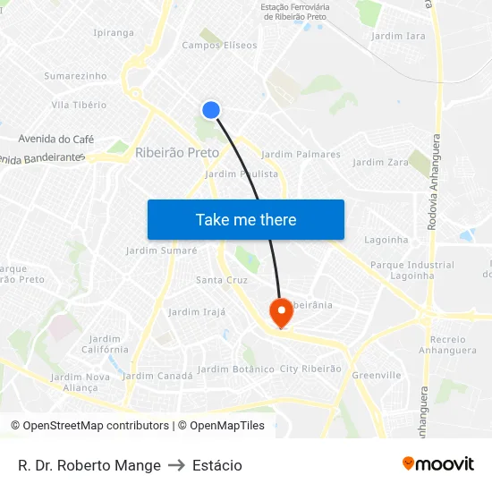R. Dr. Roberto Mange to Estácio map
