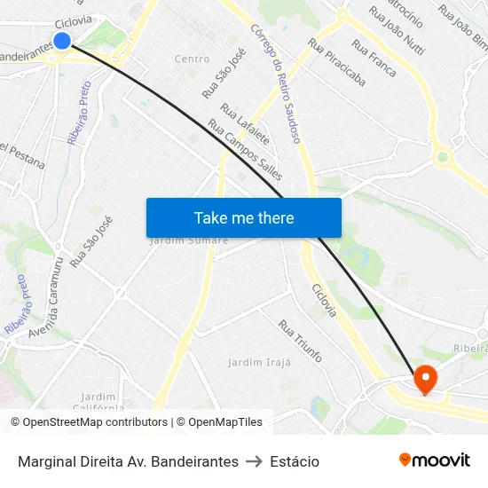 Marginal Direita Av. Bandeirantes to Estácio map