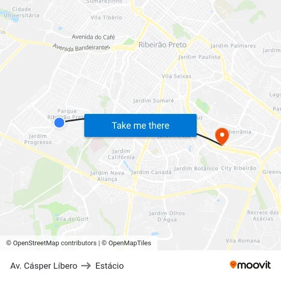 Av. Cásper Líbero to Estácio map