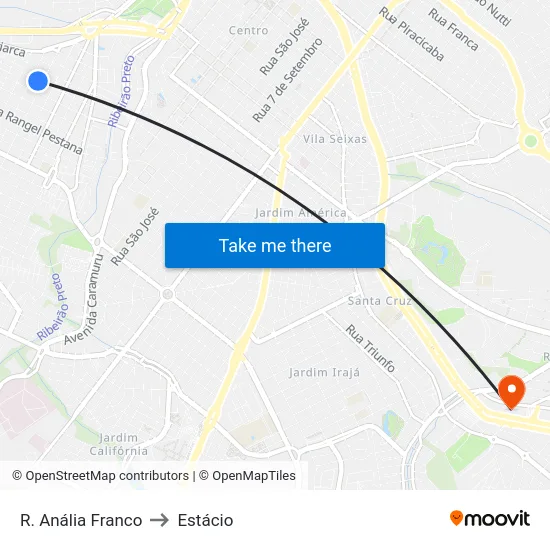 R. Anália Franco to Estácio map