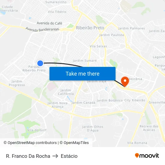 R. Franco Da Rocha to Estácio map