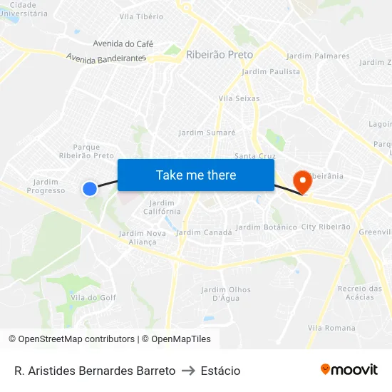 R. Aristides Bernardes Barreto to Estácio map