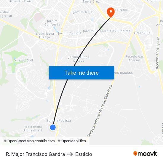 R. Major Francisco Gandra to Estácio map