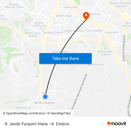 R. Jandir Furquim Vieira to Estácio map