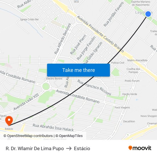 R. Dr. Wlamir De Lima Pupo to Estácio map