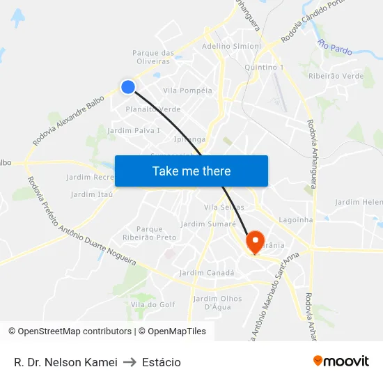 R. Dr. Nelson Kamei to Estácio map