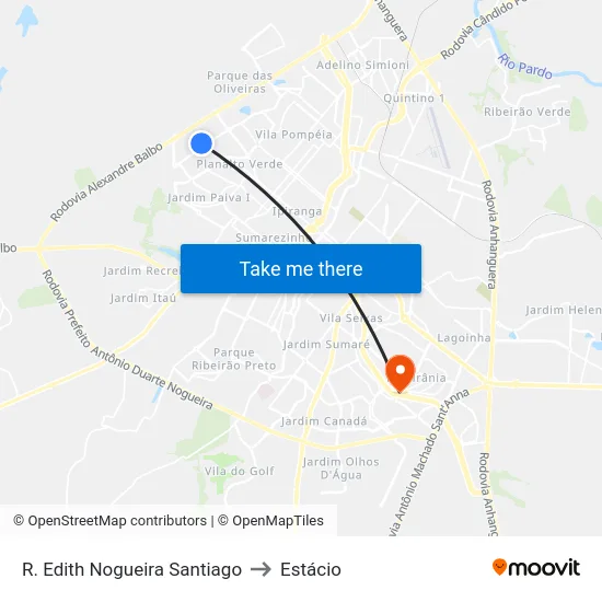 R. Edith Nogueira Santiago to Estácio map