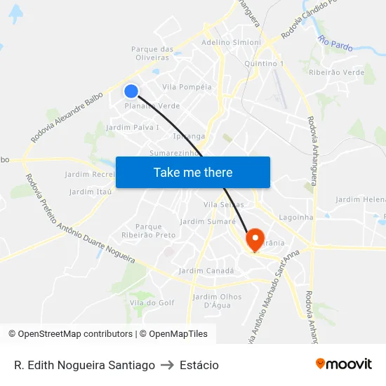 R. Edith Nogueira Santiago to Estácio map