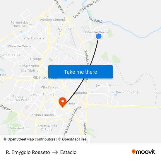 R. Emygdio Rosseto to Estácio map