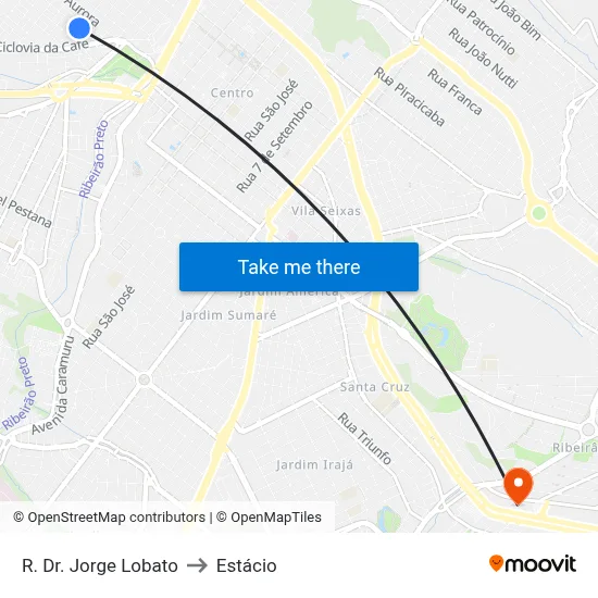 R. Dr. Jorge Lobato to Estácio map