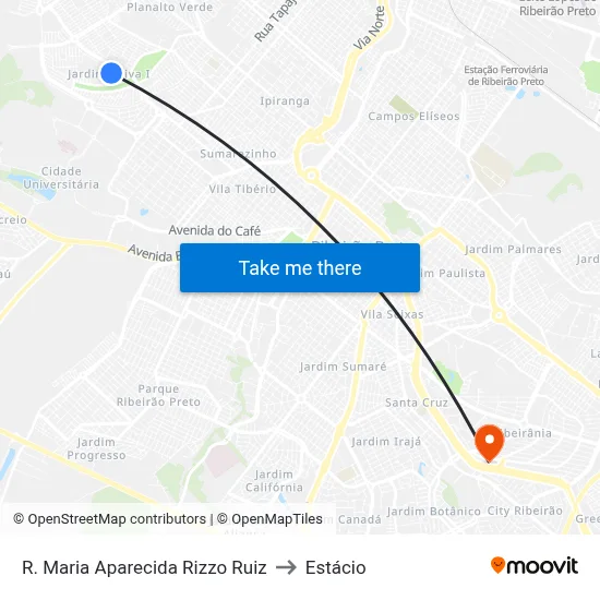 R. Maria Aparecida Rizzo Ruiz to Estácio map