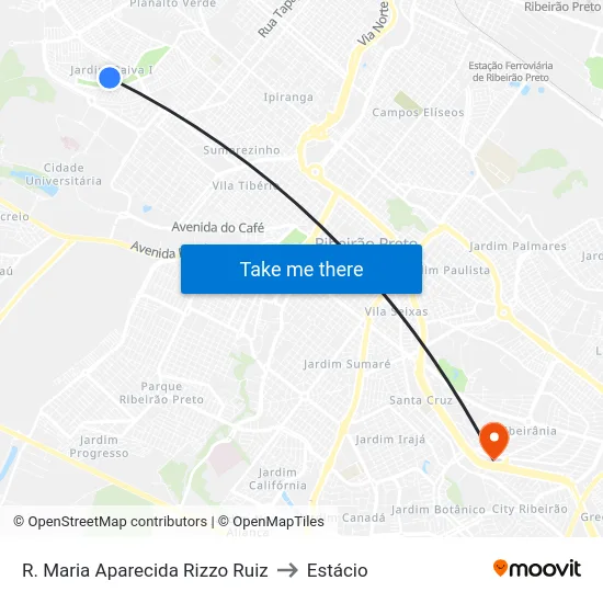 R. Maria Aparecida Rizzo Ruiz to Estácio map