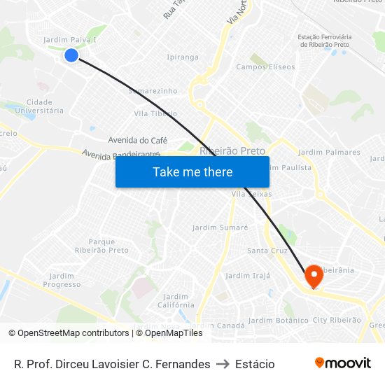 R. Prof. Dirceu Lavoisier C. Fernandes to Estácio map