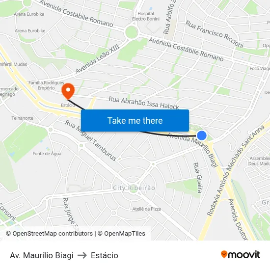 Av. Maurílio Biagi to Estácio map