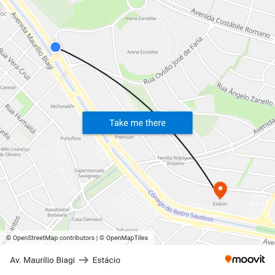 Av. Maurílio Biagi to Estácio map