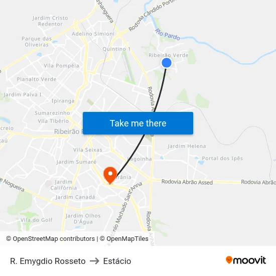 R. Emygdio Rosseto to Estácio map