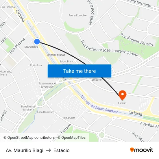 Av. Maurílio Biagi to Estácio map