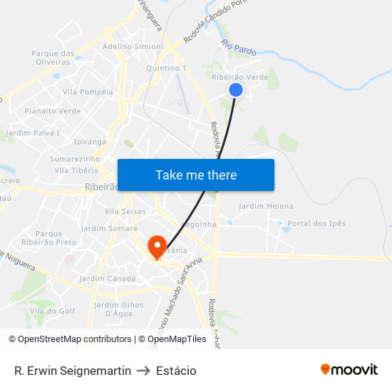R. Erwin Seignemartin to Estácio map